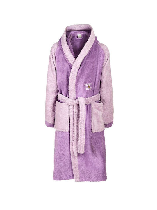 Dimcol Kids Hooded Bathrobe Happy Smile Purple