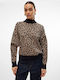 Vero Moda Women's Long Sleeve Sweater Turtleneck Animal Print Black/Silver/Mink/Leo