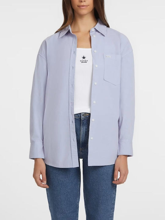 Guess Langärmelig Damen Hemd Light Blue