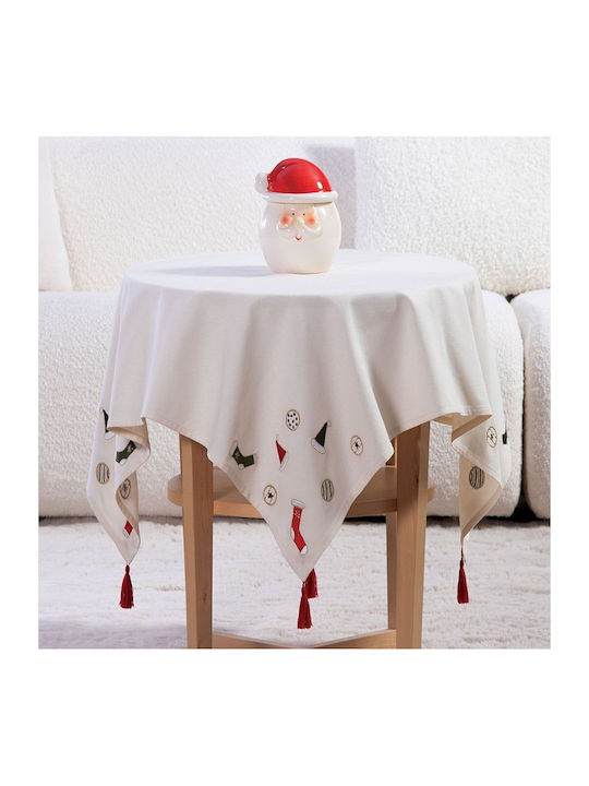 Nef-Nef Homeware Christmas Is All Around Weihnachtlich Tischtuch Quadrat Stoff Weiß L100xB100cm.