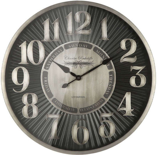Marhome Wanduhr Grau Rund Metallisch Mit Effekt Glas & Zahlen Φ61x6cm 2/Box 15-94270