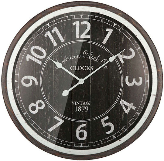 Marhome Wanduhr Schwarz Mit Holz-Effekt Rund Glas & Ziffern Φ68x6.5cm 2/Box 15-94276