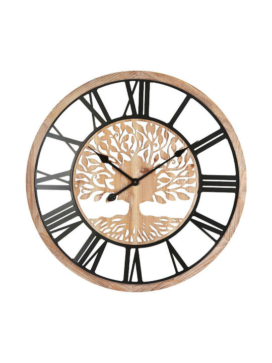 Wall Clock Brown-Black Round Tree of Life Latin Numbers Φ68x3.5cm 2/box