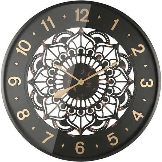 Marhome Wanduhr Schwarz Rund Durchbrochenes Muster Glas & Zahlen Φ80x6cm 2/Box 15-94277