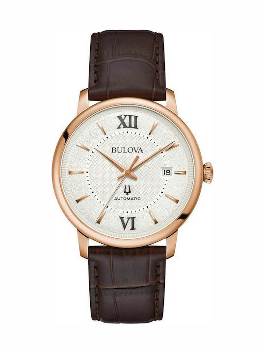 Bulova Ανδρικό Ρολόι Μπαταρίας με Καφέ Δερμάτινο Λουράκι