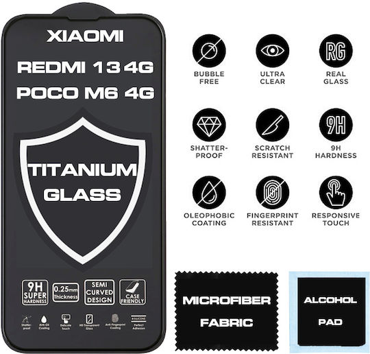 0.25mm Vollkleber Gehärtetes Glas Schwarz (Redmi 13)