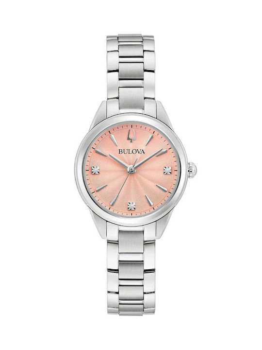 Bulova Sutton Γυναικείο Ρολόι 28mm Μπαταρίας με Ασημί Μεταλλικό Μπρασελέ