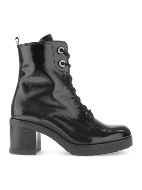 Leather Women's Ankle Boots with Medium Heel Black
