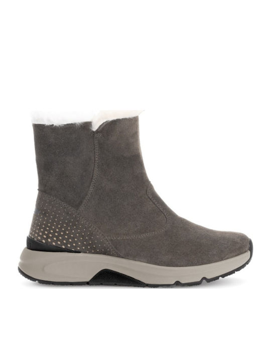 Leather Women's Ankle Boots Platform & Fur Gray