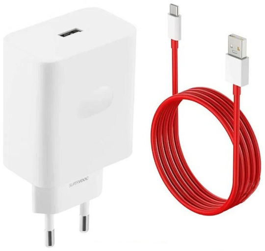 OnePlus Charger with USB-A Port and Cable USB-C 100W Power Delivery Whites  (SUPERVOOC)