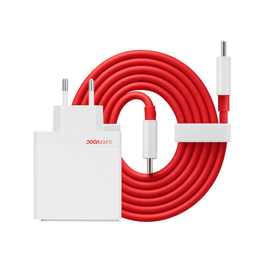 OnePlus Зарядно устройство с USB-A порт и USB-C порт и USB-C кабел 100 W Power Delivery / PPS бял (SUPERVOOC)