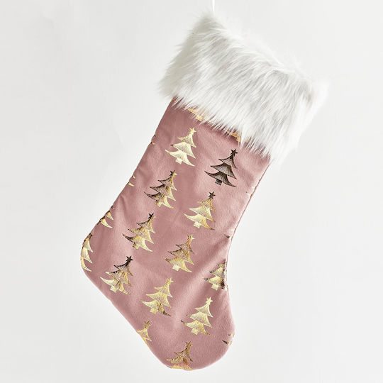 Șosetă Decorativă de Crăciun material textil cu Βrad mic L53xl26xH16cm. Roz
