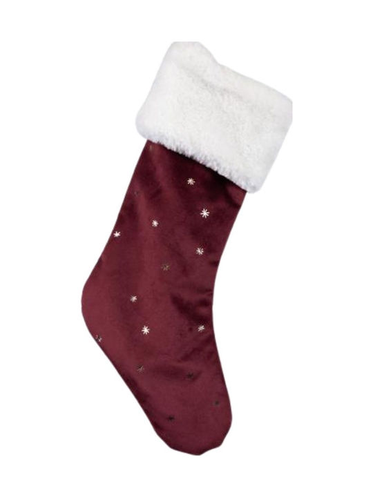 Eurolamp Velvet Bordeaux Sock with Golden Snowflakes 25x45cm