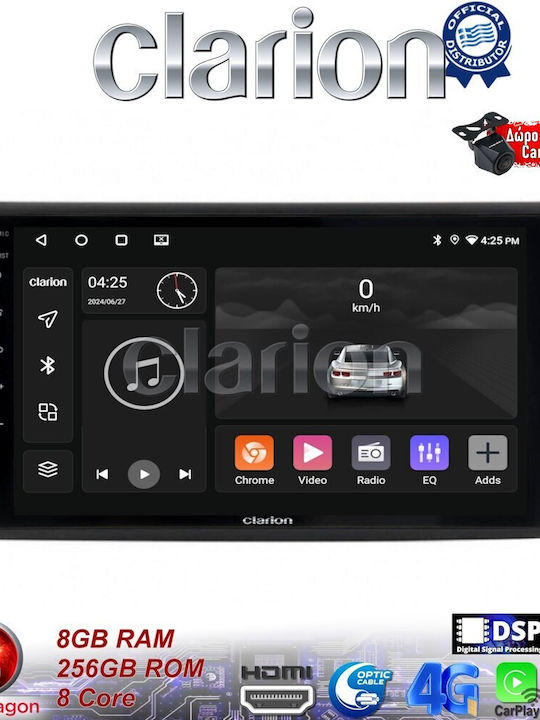 Clarion Ηχοσύστημα Αυτοκινήτου για Fiat Bravo 2007> (Bluetooth/USB/WiFi/GPS/Apple-Carplay/Android-Auto) με Οθόνη Αφής 9"