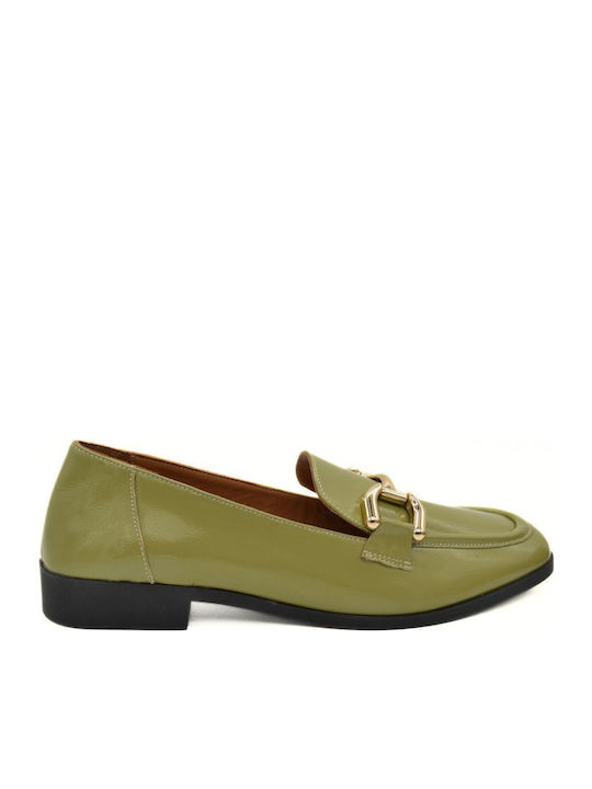Δερμάτινα Γυναικεία Loafers σε Πράσινο Χρώμα