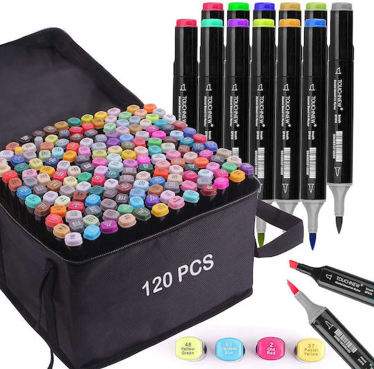 Set de 120 Markere de Desen cu Două Capete Fin + Cutie de Transport