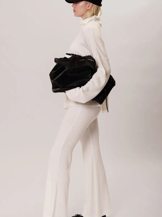 Pants Dama Talie înaltă Tesatura Pantaloni Evazați cu Croială Slim Off White CNM02WB24KNL