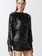 Bernieri Mini Evening Dress Draped Open Back Black