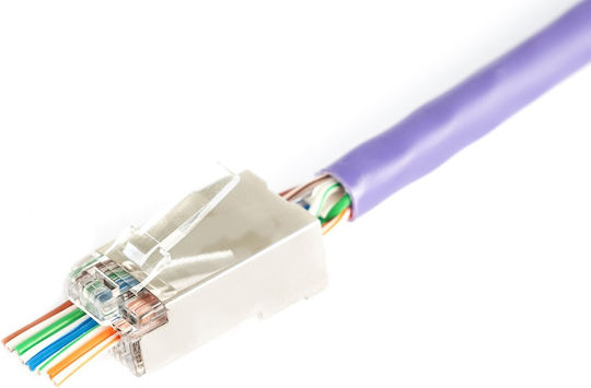 Rj45 8p8c Through Connector Cat.6 Shielded Awg 26-24 Pack 100 Pcs