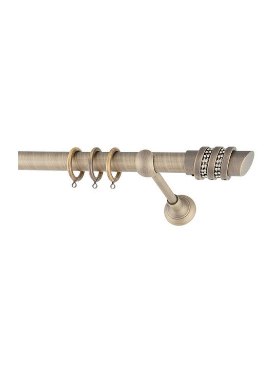 Curtain Pole Ø25 Antique Three Rings Strass Frans 1.60