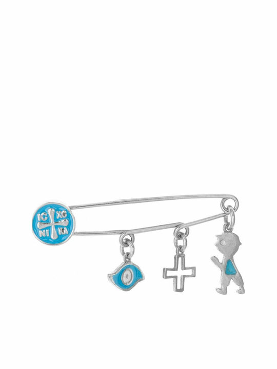 Paraxenies Child Safety Pin made of Silver with Cross and Constantinato for Boy