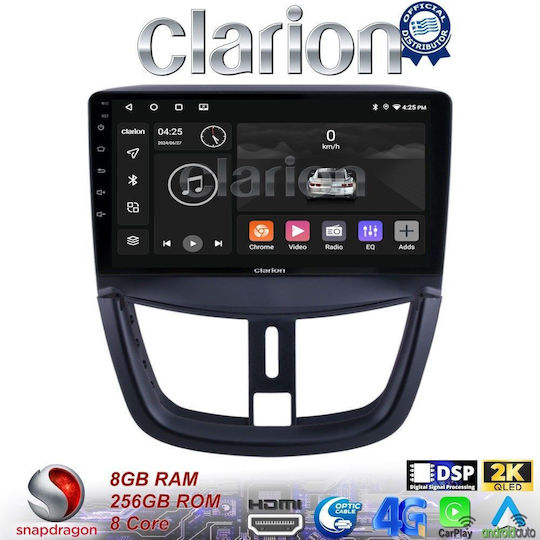 Clarion Car Audio System for Peugeot 207 2007-2013 (Bluetooth/USB/WiFi/GPS/Apple-Carplay/Android-Auto) with Touch Screen 9"