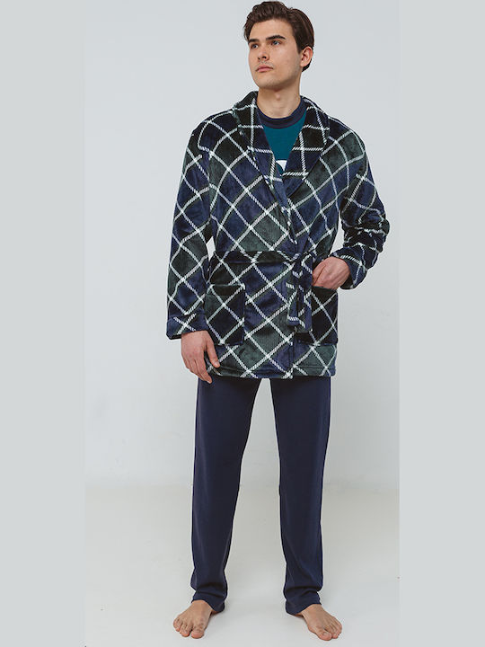 Odyssey Winter Karo Herren-Robe Vlies Blue/White