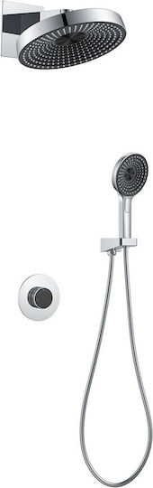 Sparke Built-in Mixer, Hand Shower & Shower Head Set for Shower 2 Exits Silver