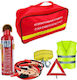 Car Safety KTEO Set with Pharmacy Fire Extinguisher Warning Triangle Reflective Vest Jump Leads Tow Rope Emergency Hammer & Gloves