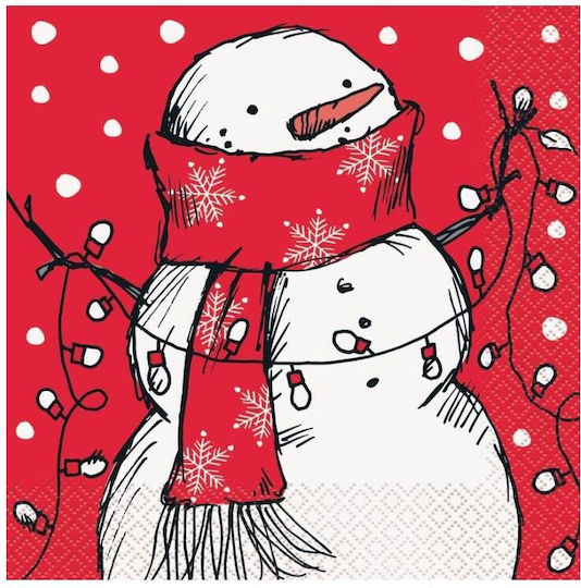 Χαρτοπετσέτες Φαγητού Χιονάνθρωπος Red Stripes Snowman 16 Τμχ