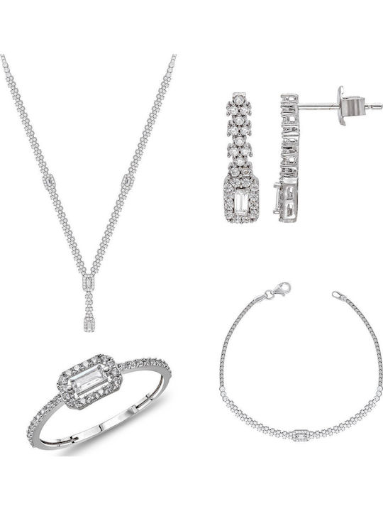Kiriakos Gofas Set with Necklace , Ring & Bracelet from White Gold 14K with Stones