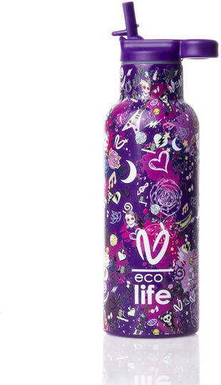 Ecolife Vasiliki Kids Water Bottle Thermos Stainless Steel with Straw Das 500ml
