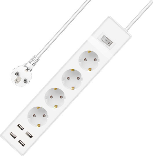 Πολύπριζο 4 Θέσεων με 4 USB-A, Διακόπτη και Καλώδιο 1.5m