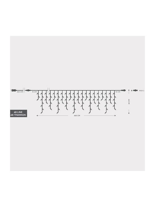 Βροχη 288 Led 3mm 36v Μετασχηματιστη 4 Επεκτασεις Ως 3 Σετ Διαφανο Pvc Καλωδιο Θερμο Λευκο Led 600x60cm 5 7 5 7 Προεκταση Παροχης 3m Ιρ44