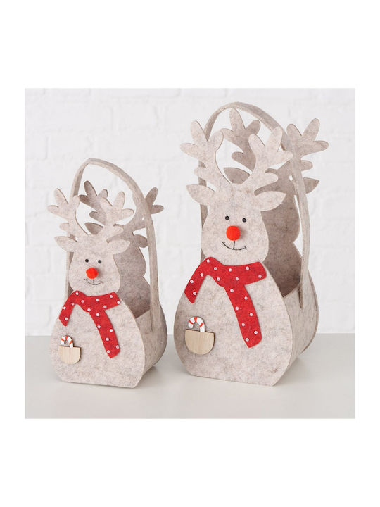 Christmas Basket Set of 2 Felt Reindeer Beige-Red 10x7x21cm-12x9x26cm Tilmo Msa 20-23-550 Fabric Felt Red Msa Decoration 20-23-550