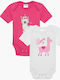 Minerva Lovely Lama Short-Sleeved White-fuchsia 2pcs