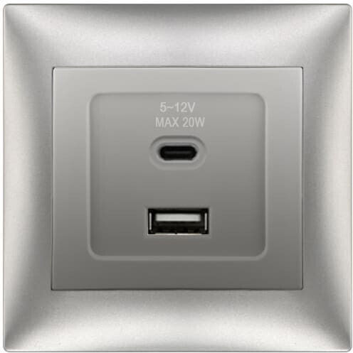 Redled Χωνευτή Πρίζα με 2 Θύρες USB Ασημί