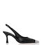 Leather Black Medium Heels with Strap