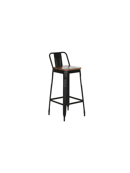 Stool Bar Wooden Black Velvet-Black Metal 96x41x38cm