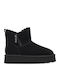 Leather Women's Ankle Boots with Fur Black
