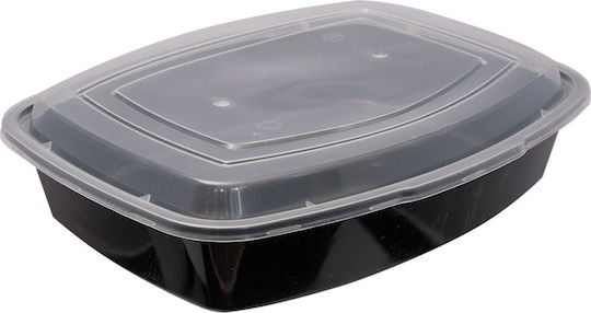 Food Container PP 1550ml M33 23x18.5xh4.5cm Black Transparent Dome Lid Pack of 50 pcs Tefaco 007932