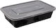 Shallow Food Container M W Pp 1000ml T45 21.8x14.8xh4.9cm Black Transparent Lid Flat Pack 50pcs Tefaco 005778
