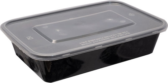 Shallow Food Container M W Pp 1000ml T45 21.8x14.8xh4.9cm Black Transparent Lid Flat Pack 50pcs Tefaco 005778