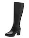 Leather Medium Heel Women's Boots with Zipper / Rubber Black