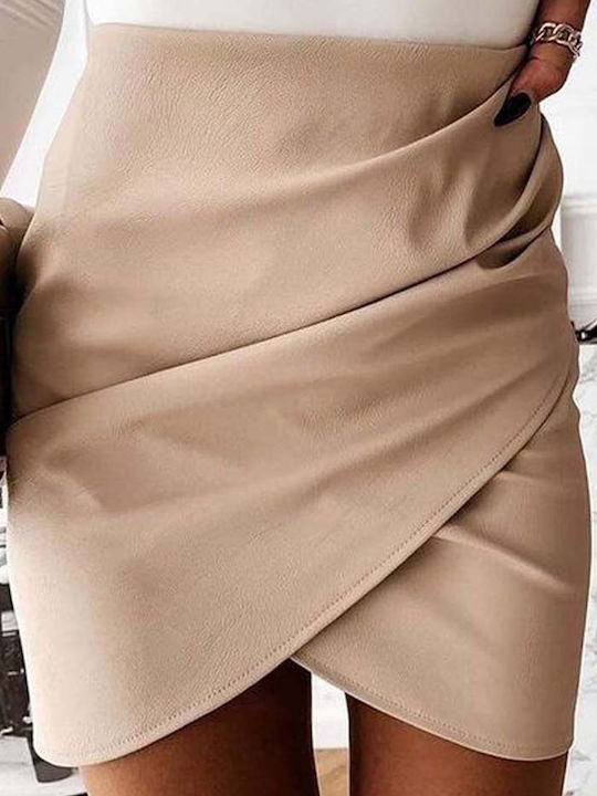 Leather Mini Skirt Beige