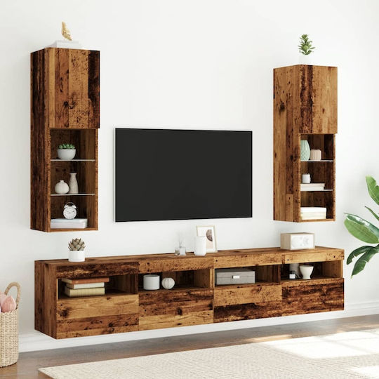 Wall Living Room Display Cabinet made of Particleboard with Glass & Lighting Coffee 30.5x30x102cm