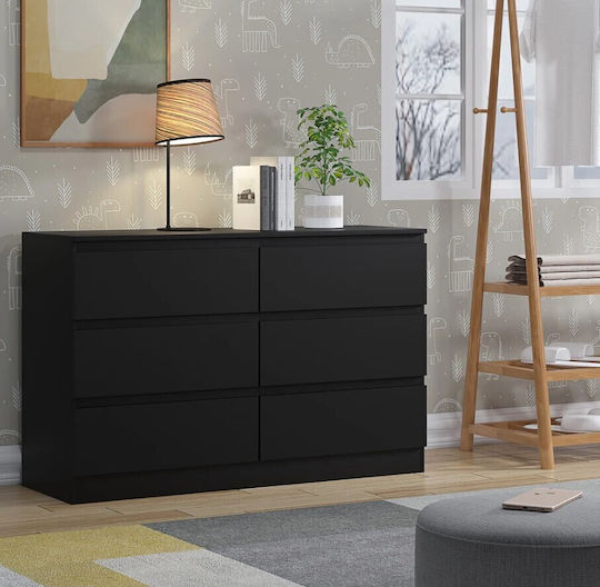 Comoda pentru Dormitor Juniper 6s cu 6 sertare Neagră 138x40x77buc