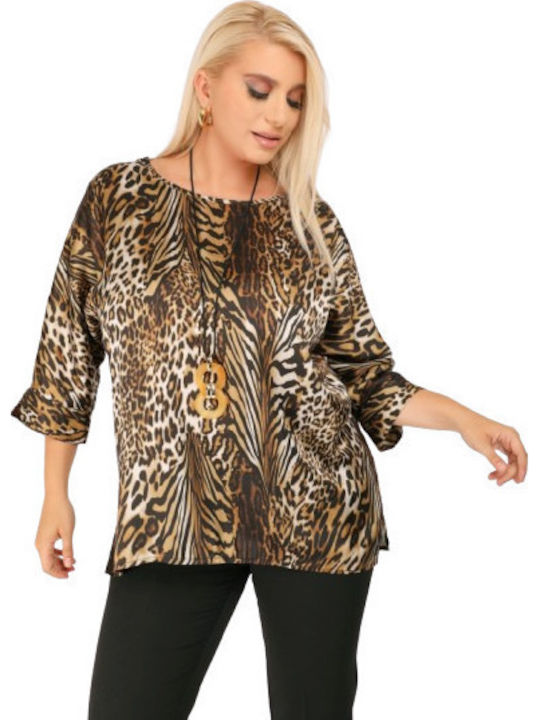Women's Blouse Satin Long Sleeve Animal Print Black