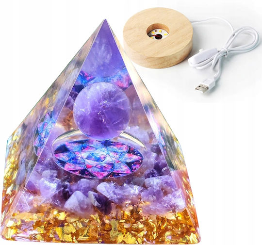 Orgonite Pyramid + Led Lamp Base 5cm Crystal Stones Amulet 5cm Hx04