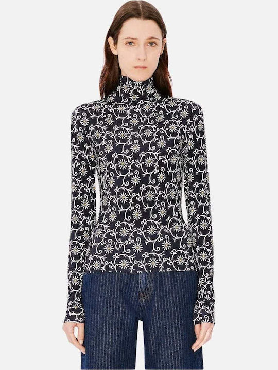 Women's Blouse Long Sleeve Turtleneck Blue